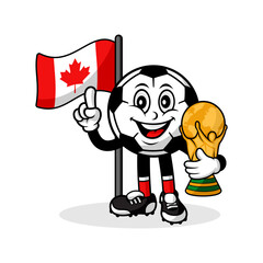 Mascot cartoon football canada flag with trophy world winner
