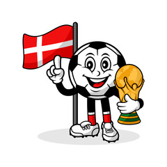 Mascot cartoon football denmark flag with trophy world winner