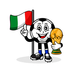 Mascot cartoon football italy flag with trophy world winner
