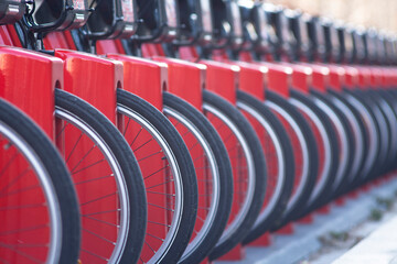 Detalles de bicicletas de uso público de la ciudad Barcelona
