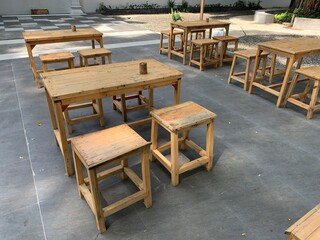 The Bench and table for picnic that made from wood in the outdoor park