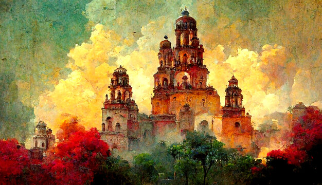 Ilustración de una catedral en México