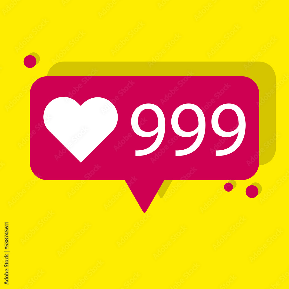 Poster 999 likes heart in modern style. message notification. heart print. message tag. vector illustration