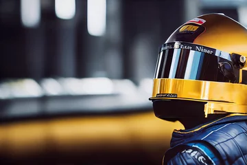 Foto op Plexiglas Car driver in a racing helmet waiting for the race, 3d render © Viks_jin