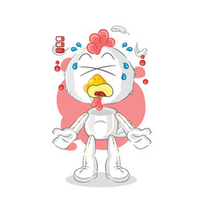 chicken low battery mascot. cartoon vector
