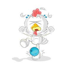 chicken hiten by bowling cartoon. cartoon mascot vector