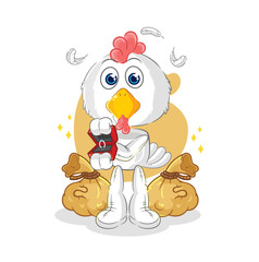 chicken propose with ring. cartoon mascot vector