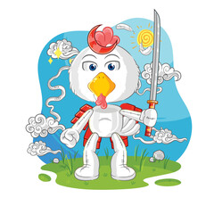 chicken samurai cartoon. cartoon mascot vector