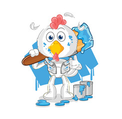 chicken painter illustration. character vector