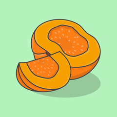 Slice Of Pumpkin Cartoon Vector Illustration. Fresh Pumpkin Flat Icon Outline