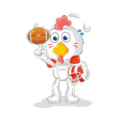chicken playing rugby character. cartoon mascot vector