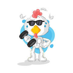 chicken lifting dumbbell vector. cartoon character