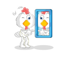 chicken looking into mirror cartoon. cartoon mascot vector