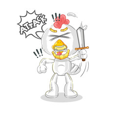 chicken knights attack with sword. cartoon mascot vector