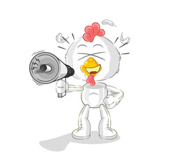 chicken holding hand loudspeakers vector. cartoon character