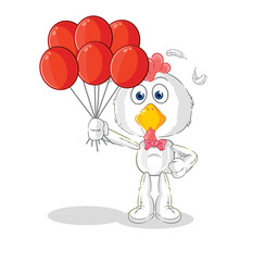 chicken clown with balloons vector. cartoon character