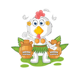 chicken hawaiian waving character. cartoon mascot vector
