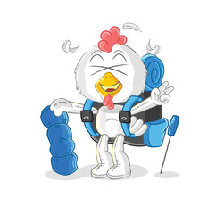 chicken go camping mascot. cartoon vector