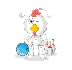 chicken play bowling illustration. character vector