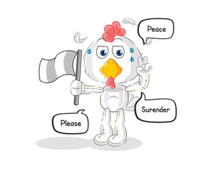 chicken hold surrender flag mascot. cartoon vector