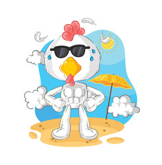 chicken sunbathing in summer. character vector