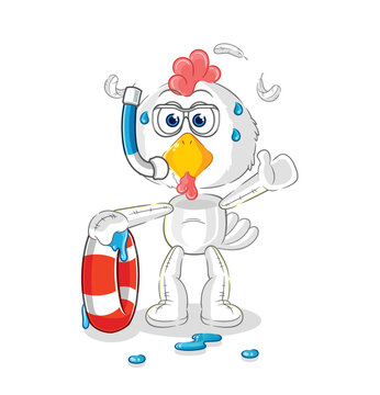 recommend clip art: chicken swimmer with buoy mascot. cartoon vector