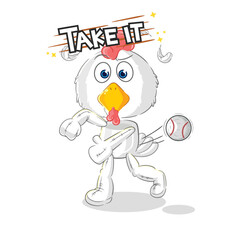 chicken throwing baseball vector. cartoon character