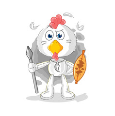 chicken african tribal fighter mascot. cartoon vector