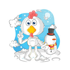 chicken in cold winter character. cartoon mascot vector