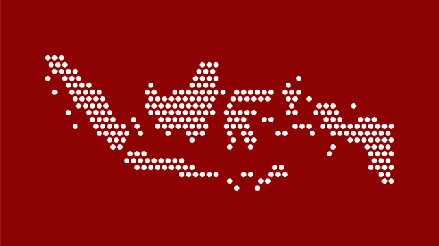 indonesia map made from dots on red background stock vector