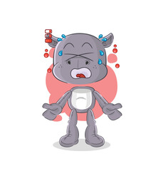 hippopotamus low battery mascot. cartoon vector