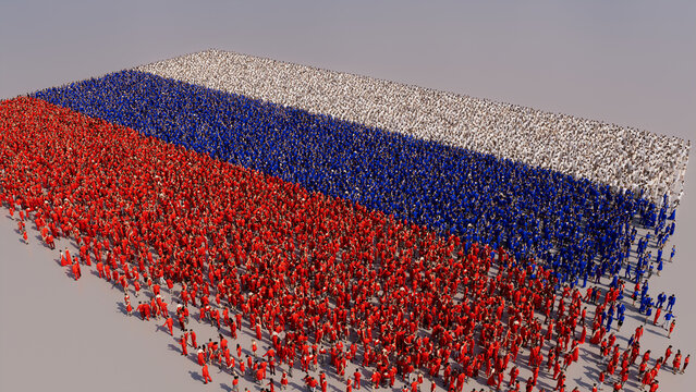 Russian Flag formed from a Crowd of People. Banner of Russia on White.