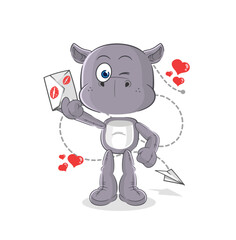 hippopotamus hold love letter illustration. character vector