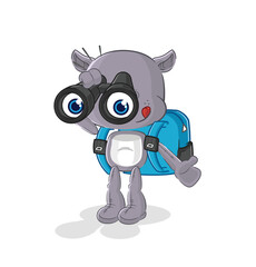 hippopotamus with binoculars character. cartoon mascot vector