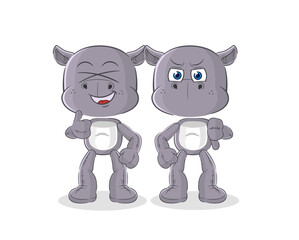 hippopotamus thumbs up and thumbs down. cartoon mascot vector