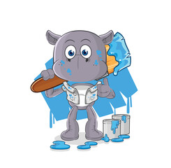 hippopotamus painter illustration. character vector
