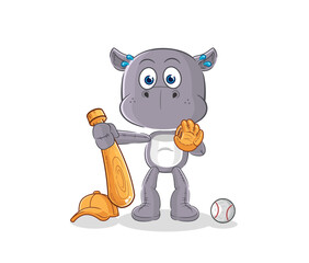 hippopotamus baseball Catcher cartoon. cartoon mascot vector