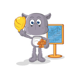 hippopotamus Architect illustration. character vector