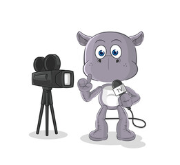 hippopotamus tv reporter cartoon. cartoon mascot vector