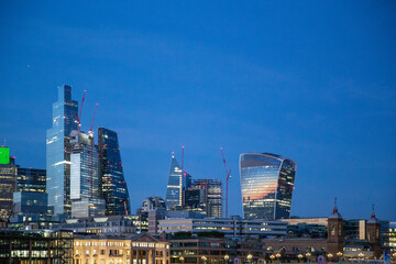 Londons skyline at sunset including the Walkie-Talkie