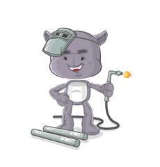 hippopotamus welder mascot. cartoon vector