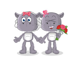 hippopotamus wedding cartoon. cartoon mascot vector