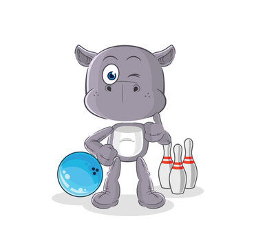 hippopotamus play bowling illustration. character vector