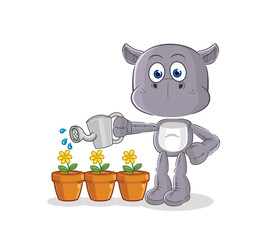 hippopotamus watering the flowers mascot. cartoon vector