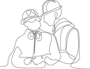 construction manager and engineer working on building site. Vector illustration