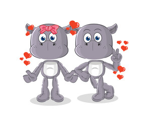 hippopotamus dating cartoon. character mascot vector