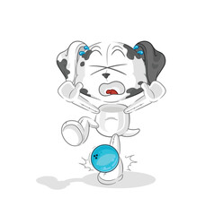 dalmatian dog hiten by bowling cartoon. cartoon mascot vector