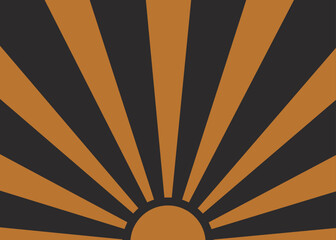 abstract sunrise or sunset. Yellow sun with yellow rays on a dark background.