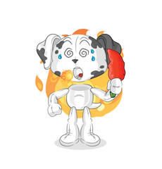 dalmatian dog eat hot chilie mascot. cartoon vector