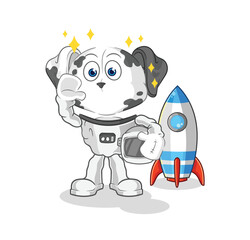 dalmatian dog astronaut waving character. cartoon mascot vector